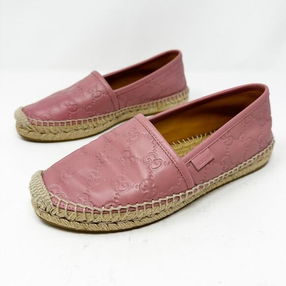 Gucci Guccissima Leather Espadrille Flats Size 36.5 Pink - Picture 1 of 11